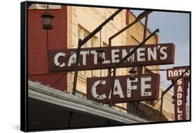 Cattlemen's Cafe Restaurant Sign, Oklahoma City, Oklahoma, USA-Walter Bibikow-Framed Stretched Canvas