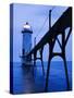 Catwalk to Door of Lighthouse-Walter Bibikow-Stretched Canvas