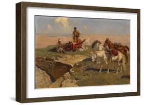 Caucasian Riders at Rest, 1917-Franz Roubaud-Framed Giclee Print