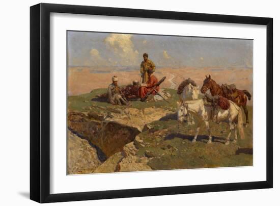 Caucasian Riders at Rest, 1917-Franz Roubaud-Framed Giclee Print