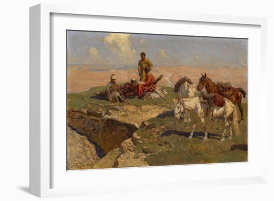 Caucasian Riders at Rest, 1917-Franz Roubaud-Framed Giclee Print