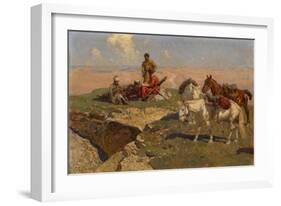 Caucasian Riders at Rest, 1917-Franz Roubaud-Framed Giclee Print