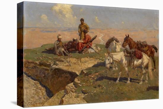 Caucasian Riders at Rest, 1917-Franz Roubaud-Stretched Canvas