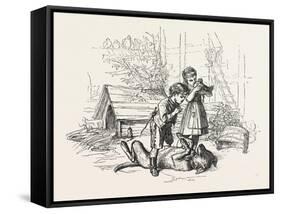 Caught in the Act, Boy, Girl, Chicken, Fox, Farm, 1876-null-Framed Stretched Canvas