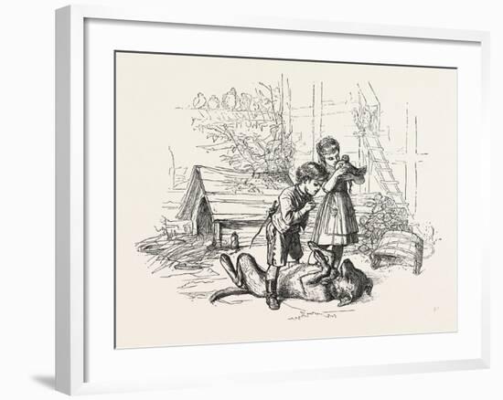 Caught in the Act, Boy, Girl, Chicken, Fox, Farm, 1876-null-Framed Giclee Print