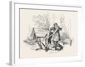 Caught in the Act, Boy, Girl, Chicken, Fox, Farm, 1876-null-Framed Giclee Print