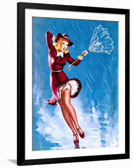 Caught in the Draft (What's Up) Pin-Up c1940s-Gil Elvgren-Framed Art Print