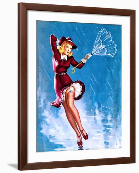 Caught in the Draft (What's Up) Pin-Up c1940s-Gil Elvgren-Framed Art Print