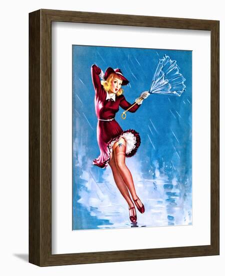 Caught in the Draft (What's Up) Pin-Up c1940s-Gil Elvgren-Framed Art Print