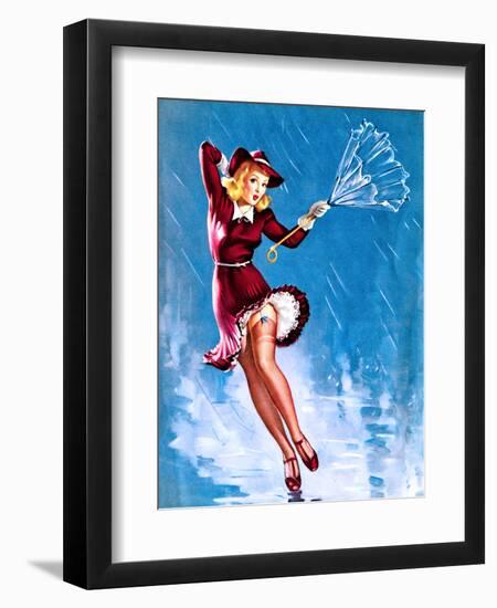 Caught in the Draft (What's Up) Pin-Up c1940s-Gil Elvgren-Framed Art Print