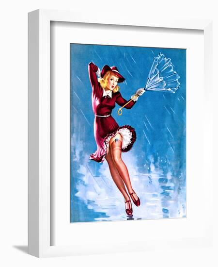 Caught in the Draft (What's Up) Pin-Up c1940s-Gil Elvgren-Framed Art Print