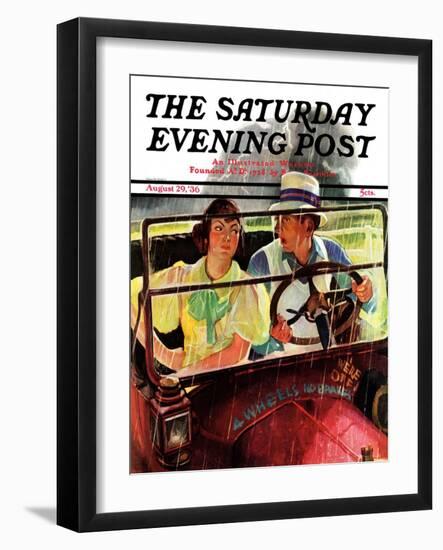 "Caught in the Rain," Saturday Evening Post Cover, August 29, 1936-Albert W. Hampson-Framed Giclee Print