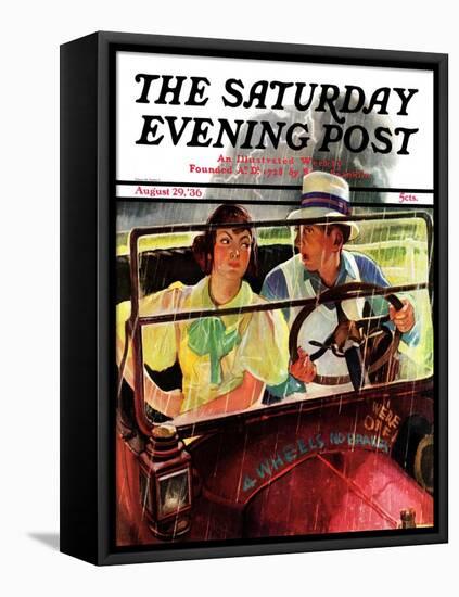 "Caught in the Rain," Saturday Evening Post Cover, August 29, 1936-Albert W. Hampson-Framed Stretched Canvas