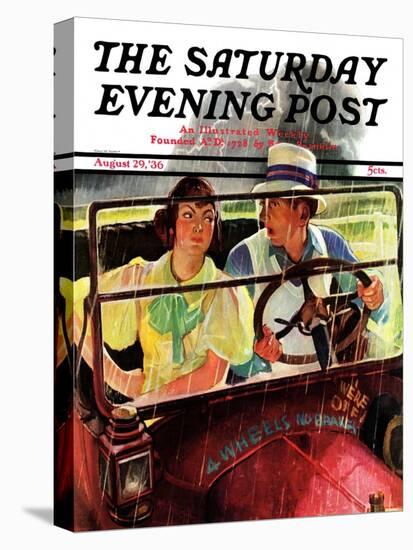 "Caught in the Rain," Saturday Evening Post Cover, August 29, 1936-Albert W. Hampson-Stretched Canvas