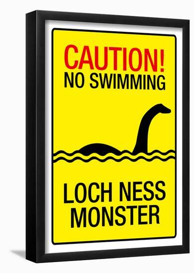 Caution Loch Ness Monster Sign Art Poster Print-null-Framed Poster