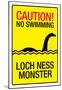 Caution Loch Ness Monster Sign Art Poster Print-null-Mounted Poster
