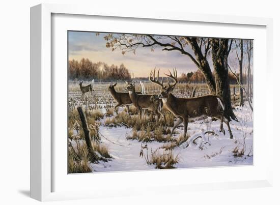 Cautious Crossing - Whitetails-Wilhelm Goebel-Framed Giclee Print