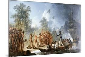 Cautious Landing at Tanna, New Hebrides in 1774, from Voyages of Captain James Cook, 1728-79-William Hodges-Mounted Giclee Print