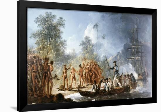 Cautious Landing at Tanna, New Hebrides in 1774, from Voyages of Captain James Cook, 1728-79-William Hodges-Framed Giclee Print