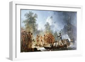 Cautious Landing at Tanna, New Hebrides in 1774, from Voyages of Captain James Cook, 1728-79-William Hodges-Framed Giclee Print