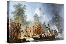Cautious Landing at Tanna, New Hebrides in 1774, from Voyages of Captain James Cook, 1728-79-William Hodges-Stretched Canvas
