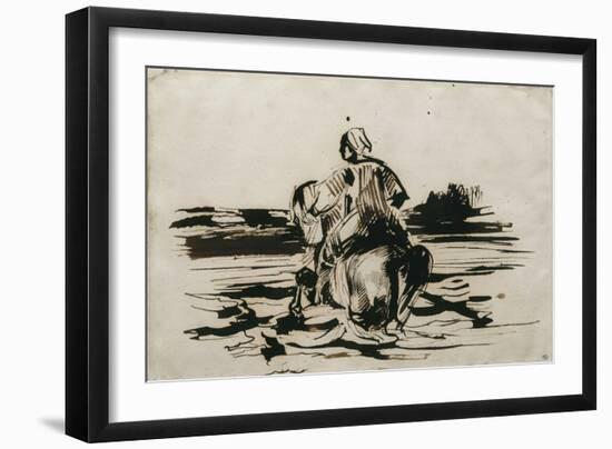 Cavalier arabe traversant un gué-Eugene Delacroix-Framed Giclee Print