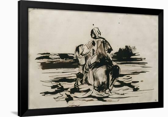 Cavalier arabe traversant un gué-Eugene Delacroix-Framed Giclee Print