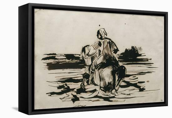 Cavalier arabe traversant un gué-Eugene Delacroix-Framed Stretched Canvas