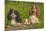 Cavalier King Charles Spaniel Three Sitting Behind Log-null-Mounted Photographic Print