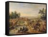 Cavalry Battle on a Bridge-Adam Frans van der Meulen-Framed Stretched Canvas