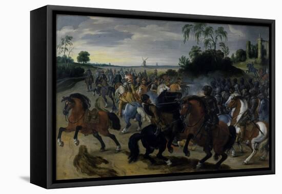 Cavalry in Combat at the Foot of a Hill-Sebastian Vrancx-Framed Stretched Canvas