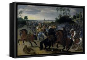 Cavalry in Combat at the Foot of a Hill-Sebastian Vrancx-Framed Stretched Canvas