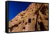 Cave dwellings on the Cliffside of Pueblo Indian Ruins in Bandelier National Monument, USA-Laura Grier-Framed Stretched Canvas