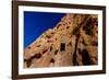 Cave dwellings on the Cliffside of Pueblo Indian Ruins in Bandelier National Monument, USA-Laura Grier-Framed Photographic Print