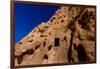 Cave dwellings on the Cliffside of Pueblo Indian Ruins in Bandelier National Monument, USA-Laura Grier-Framed Photographic Print