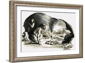 Cave Man Cooking-null-Framed Giclee Print