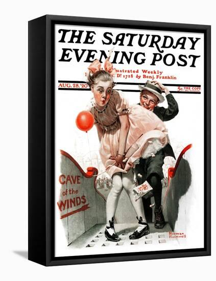 "Cave of the Winds" Saturday Evening Post Cover, August 28,1920-Norman Rockwell-Framed Stretched Canvas