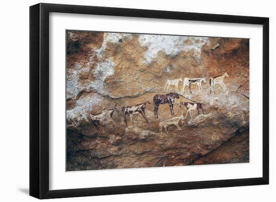 Cave Paintings Depicting Cattle, Prehistoric Caves on Gilf Kebir Plateau-null-Framed Giclee Print