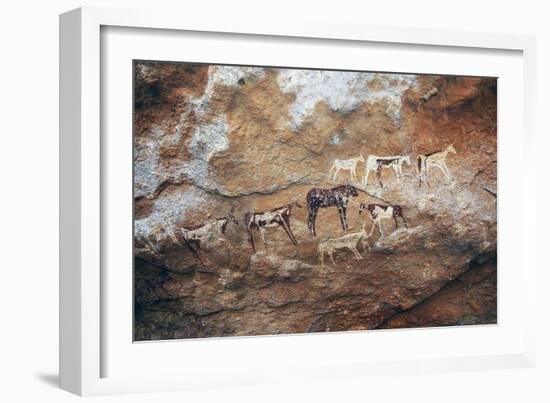 Cave Paintings Depicting Cattle, Prehistoric Caves on Gilf Kebir Plateau-null-Framed Giclee Print