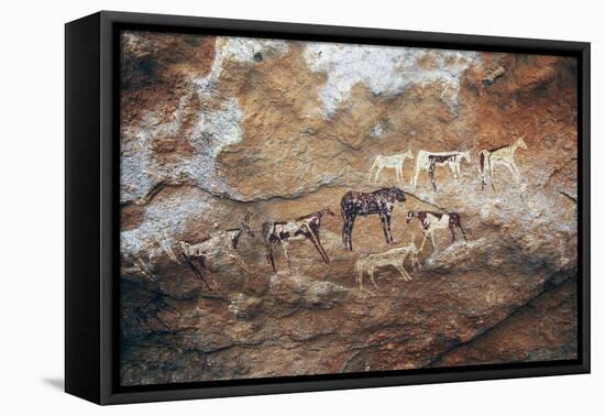 Cave Paintings Depicting Cattle, Prehistoric Caves on Gilf Kebir Plateau-null-Framed Stretched Canvas