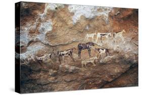 Cave Paintings Depicting Cattle, Prehistoric Caves on Gilf Kebir Plateau-null-Stretched Canvas