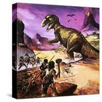 Cavemen, Dinosaur and Volcano - for an Article About Special Effects-Gerry Wood-Stretched Canvas