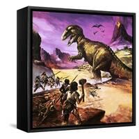 Cavemen, Dinosaur and Volcano - for an Article About Special Effects-Gerry Wood-Framed Stretched Canvas