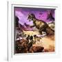 Cavemen, Dinosaur and Volcano - for an Article About Special Effects-Gerry Wood-Framed Giclee Print