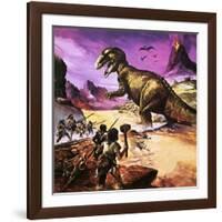 Cavemen, Dinosaur and Volcano - for an Article About Special Effects-Gerry Wood-Framed Giclee Print