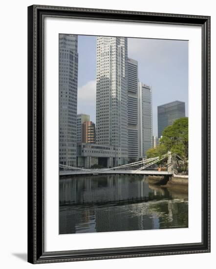 Cavenagh Bridge and the Singapore River Looking Towards the Financial District, Singapore-Amanda Hall-Framed Photographic Print