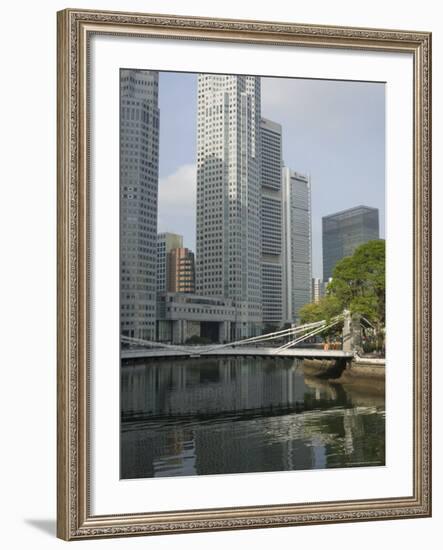 Cavenagh Bridge and the Singapore River Looking Towards the Financial District, Singapore-Amanda Hall-Framed Photographic Print