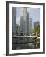 Cavenagh Bridge and the Singapore River Looking Towards the Financial District, Singapore-Amanda Hall-Framed Photographic Print