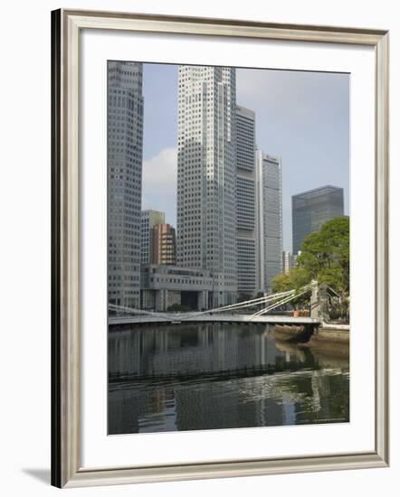 Cavenagh Bridge and the Singapore River Looking Towards the Financial District, Singapore-Amanda Hall-Framed Photographic Print