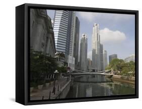 Cavenagh Bridge and the Singapore River Looking Towards the Financial District, Singapore-Amanda Hall-Framed Stretched Canvas